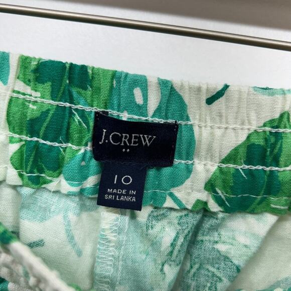 J. Crew Green White Cropped Crop Palm Print Linen Cotton Drawstring Pant 10 - Picture 5 of 6